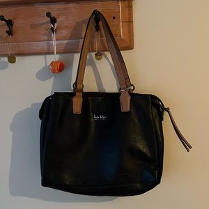 Nicole Miller black leather shoulder bag.